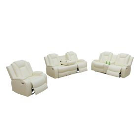 Pickup Only--White Breathing Leather 3-Piece Living Room Recliner Sofa Set
