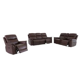 Reddish Brown Breathing Leather 3-Piece Living Room Recliner Sofa Set