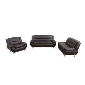 Pickup Only--Brown Breathable Leather Living Room 3-Piece Sofa Set