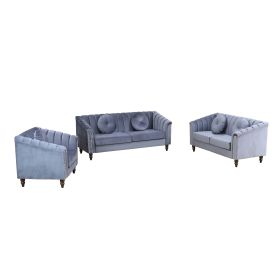 Pickup Only--Grey Microfiber 3-Piece Couch Living Room Sofa Set