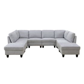 Pickup Only--Grey White Flannel 8-Piece Living Room Sofa Set