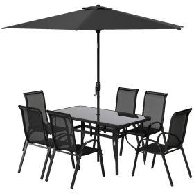 8 Pieces Patio Furniture Set With 9Ft Patio Umbrella, Outdoor Dining Table And Chairs, Black