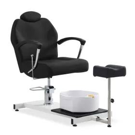 Pedicure Station Chair W/Footrest And Foot Basin, 360 Swivel Reclining Pedicure Chair W/Hydraulic Adjustable Height And Headrest - Black