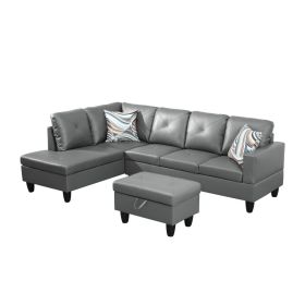 Pickup Only--Dark Grey Faux Leather 3-Piece Couch Living Room Sofa Set (Option: F09825A3PCS S.C.O)