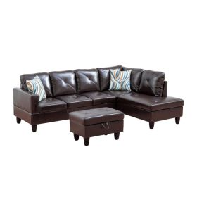 Pickup Only--Brown Faux Leather 3-Piece Couch Living Room Sofa Set (Option: F09823B3PCS  S.C.O)