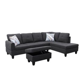 Only Self Pickup--Black Grey Linen Living Room Sofa Set (Option: F09706B   3PCS  S.C.O)