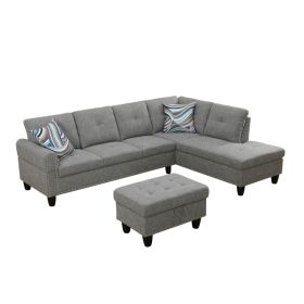 Pickup Only--Brown Grey Linen 3-Piece Sofa Set Living Room Sofa (Option: F09918B3PCS  S.C.O)
