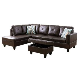 Pickup Only--Brown Faux Leather 3-Piece Couch Living Room Sofa Set (Option: F09823A3PCS  S.C.O)